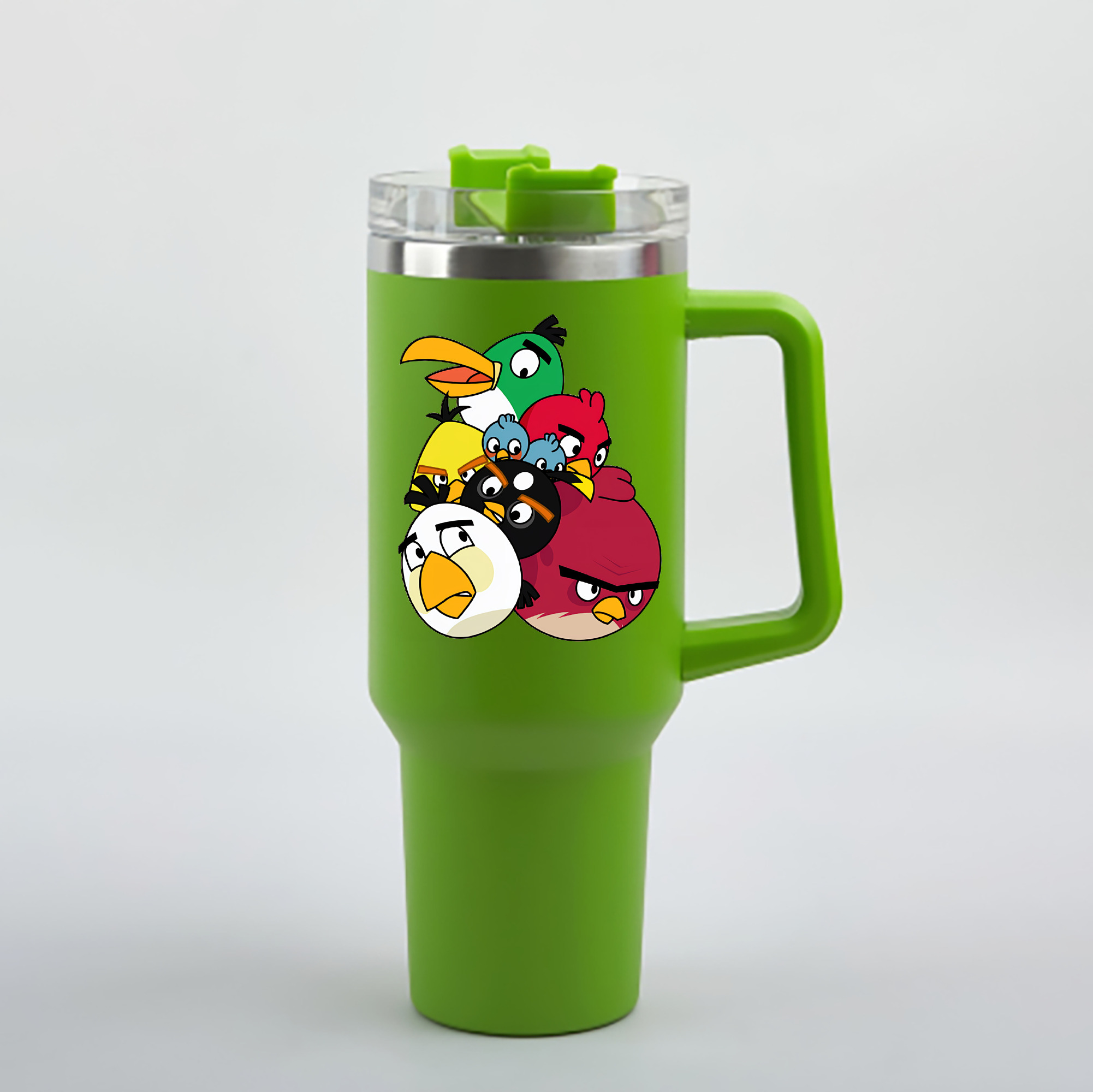 （画像用） Angry Birds アングリーバード 1200mL車用タンブラー - クリスタルステッカー（プラスチックストロー付き）